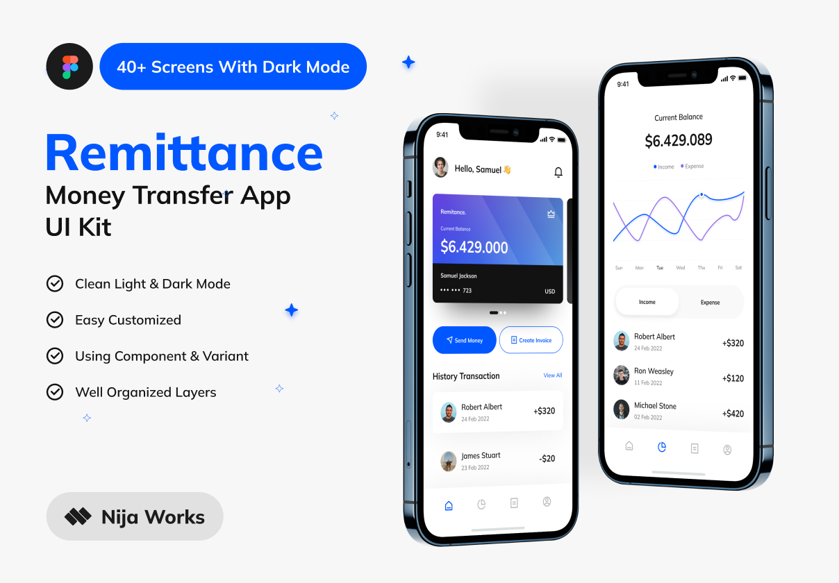 Remittance App UI Kit - Mobile design asset by ui8