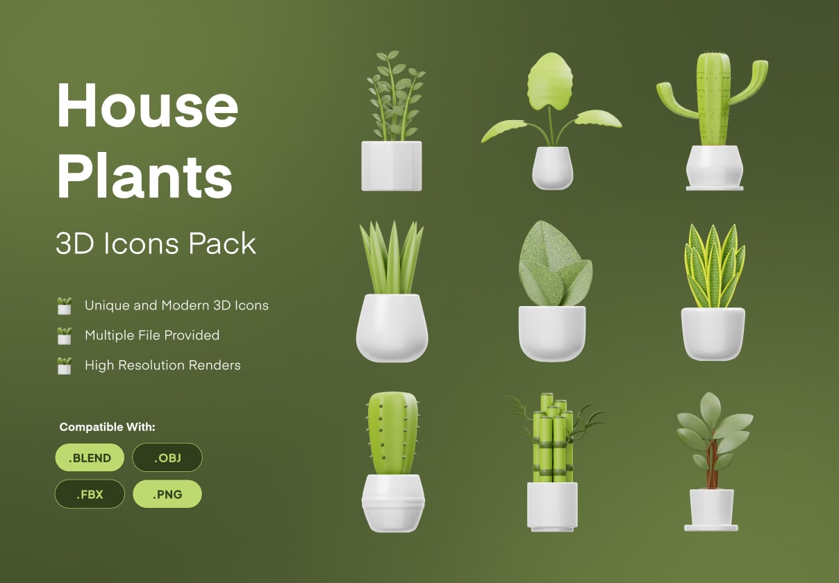 Houseplants 3D Icon - design asset by UI8