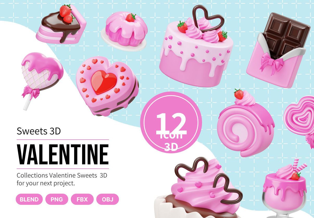 Valentine Sweet Food 3D Icon - Uncategorized design asset by ui8