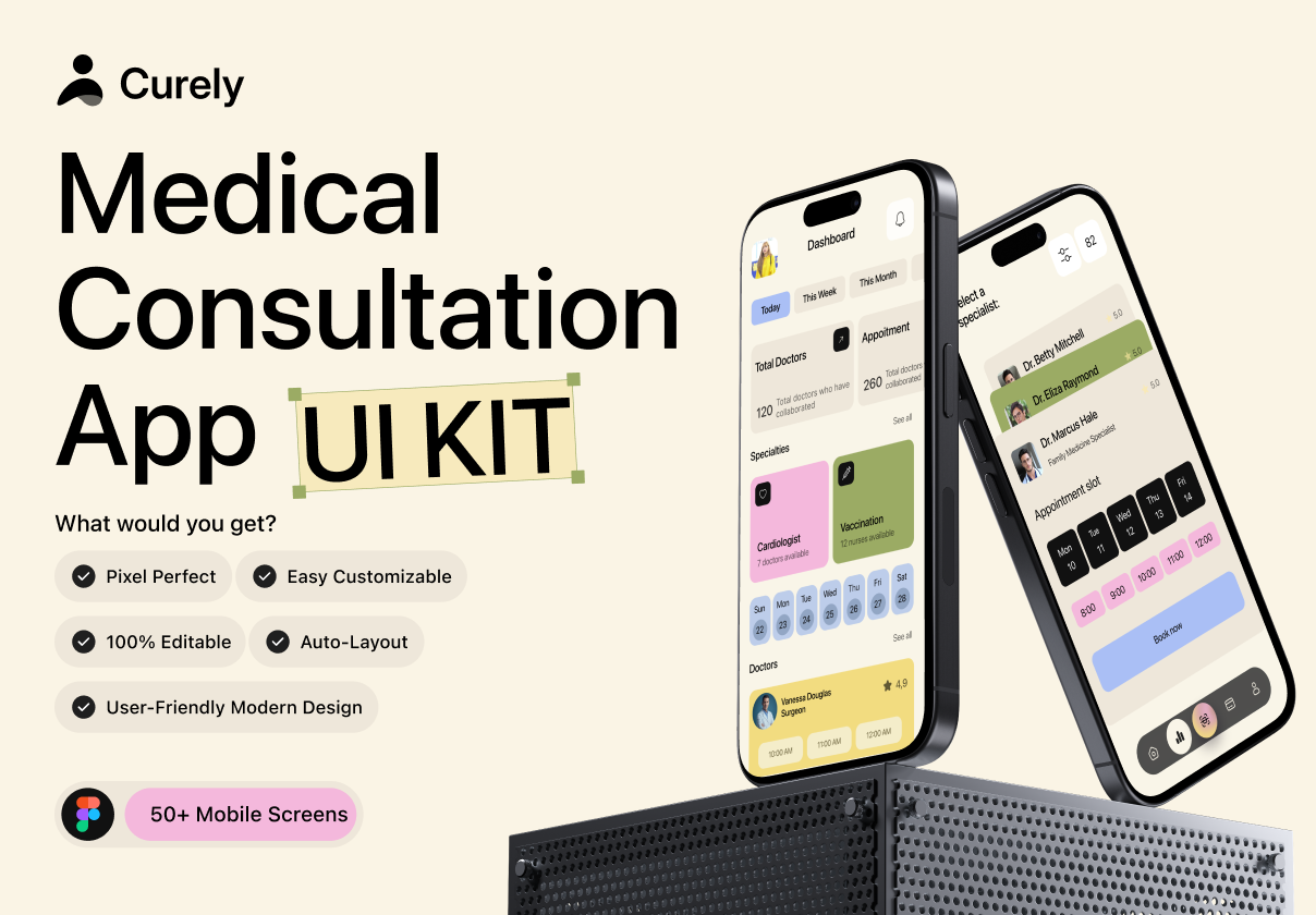 Curely – Healthcare Appointment App UI Kit - Mobile design asset by ui8