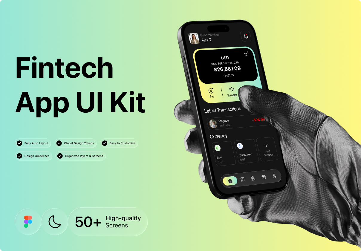 Fintech Banking App UI Kit - Mobile design asset by ui8