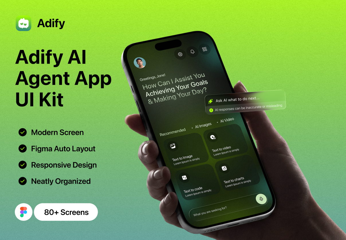 Adify – AI Agent Chatbot App UI Kit - Mobile design asset by ui8