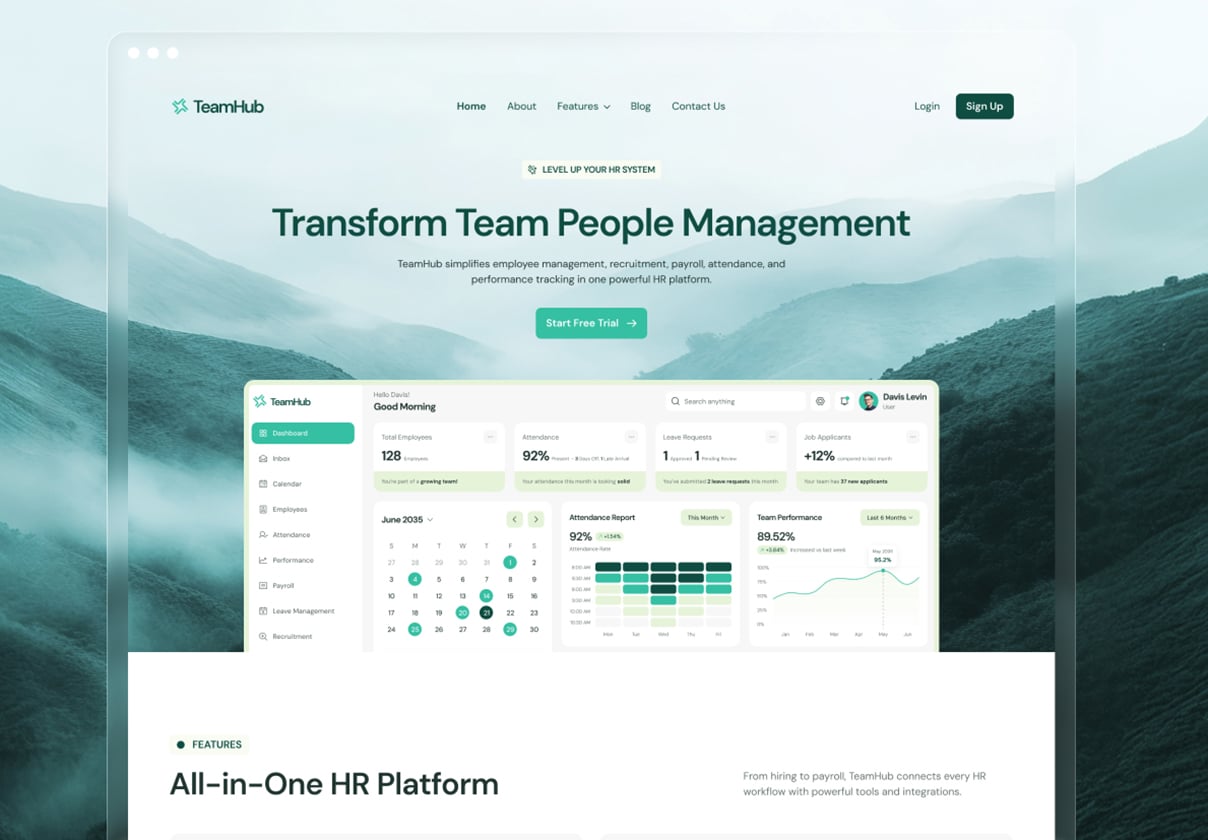 TeamHub - HR Management SaaS Website UI Figma Template - SaaS design asset by ui8