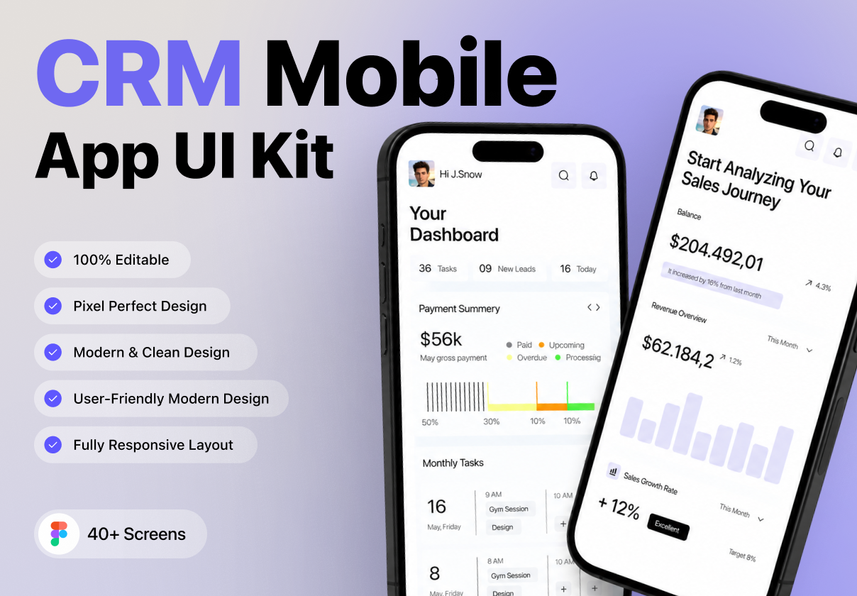 CRM – Mobile CRM App UI Kit for iOS & Android - Mobile design asset by ui8