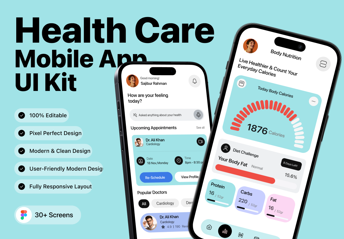 MediTrack – Healthcare & Doctor Appointment UI Kit - Mobile design asset by ui8