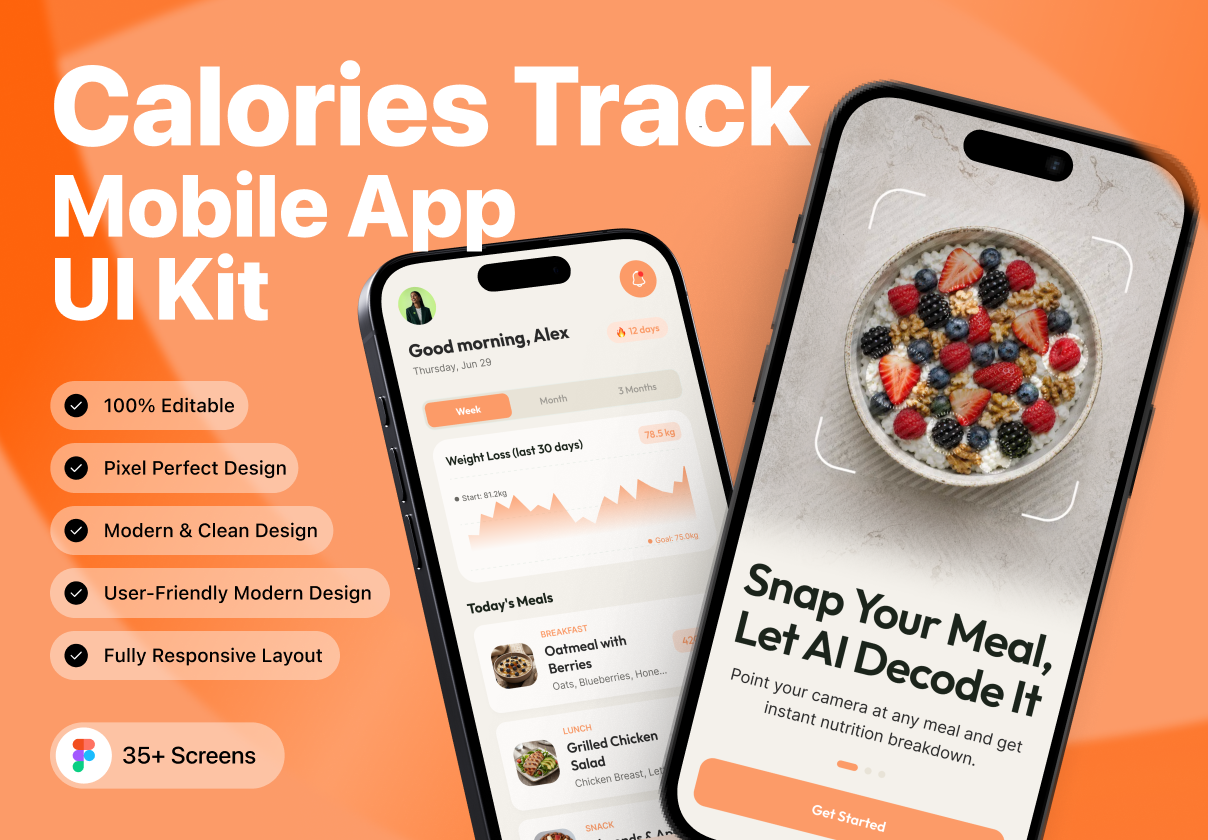 Kalo - Calorie & Nutrition Tracking Mobile UI Kit - Mobile design asset by ui8