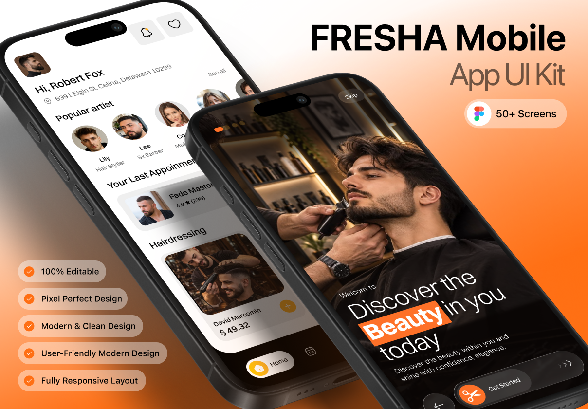 FRESHA — Beauty & Salon Mobile App UI Kit - Mobile design asset by ui8