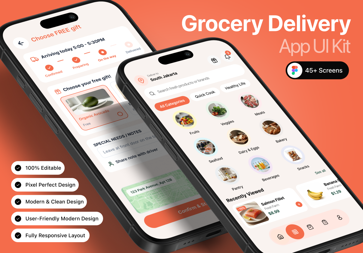 Grovia – Grocery Delivery Mobile App UI Kit - Mobile design asset by ui8