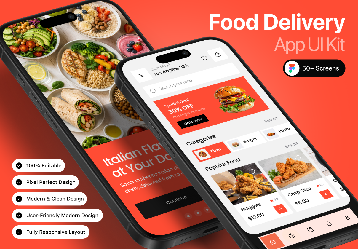 50+ Food Delivery Mobile App UI Kit - Mobile design asset by ui8