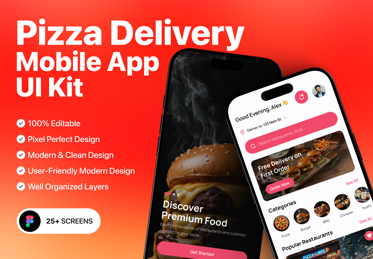Pizza Delivery - Mobile App UI Kit - Mobile design asset by ui8