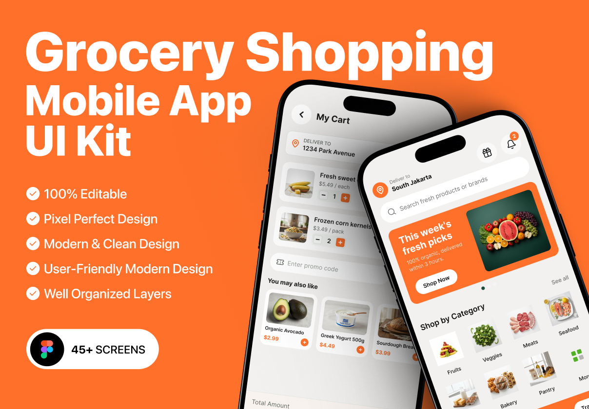 Groc – Grocery Shopping Mobile App UI Kit - Ecommerce, Mobile design asset by ui8