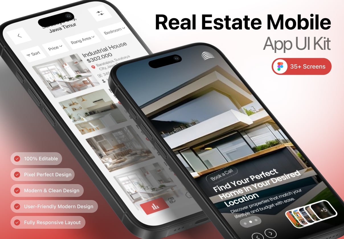 35+ Real Estate — Mobile App UI Kit - Mobile design asset by ui8