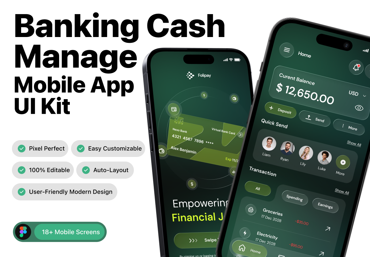 Banking Cash Manage – Mobile App UI Kit - Mobile design asset by ui8