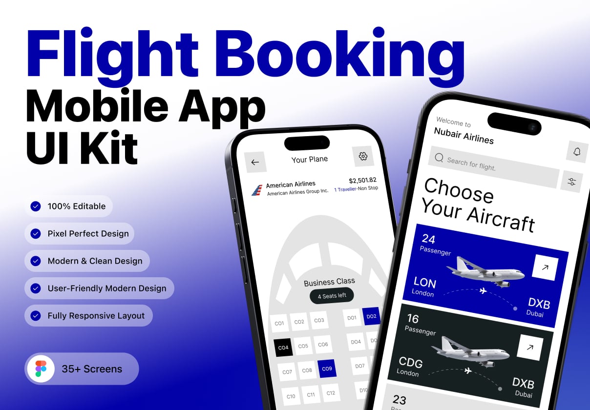 Airline — Flight Booking Mobile App UI Kit - Mobile design asset by ui8