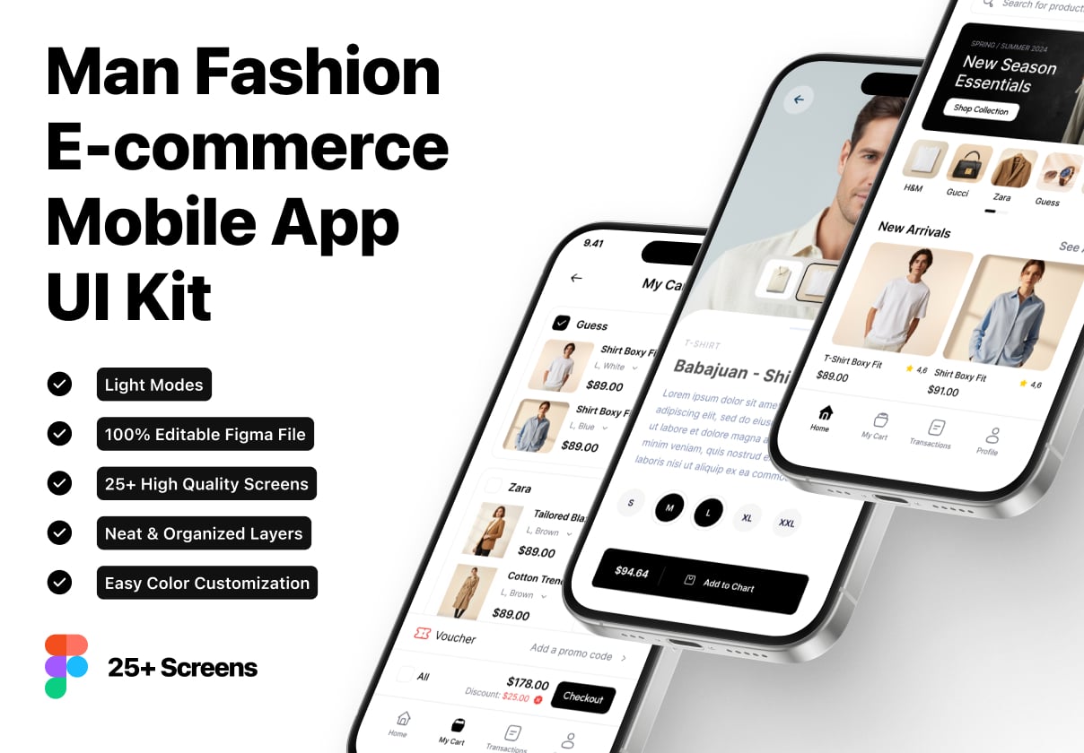 Man Fashion – E-commerce Mobile App UI Kit - Ecommerce, Mobile design asset by ui8