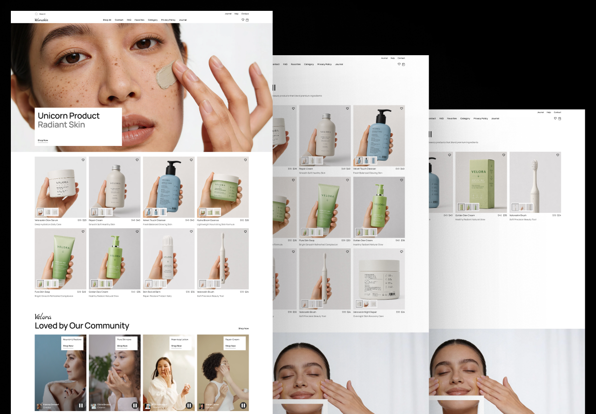 Veloraskin – Skincare E-commerce Website Template - Ecommerce design asset by UI8
