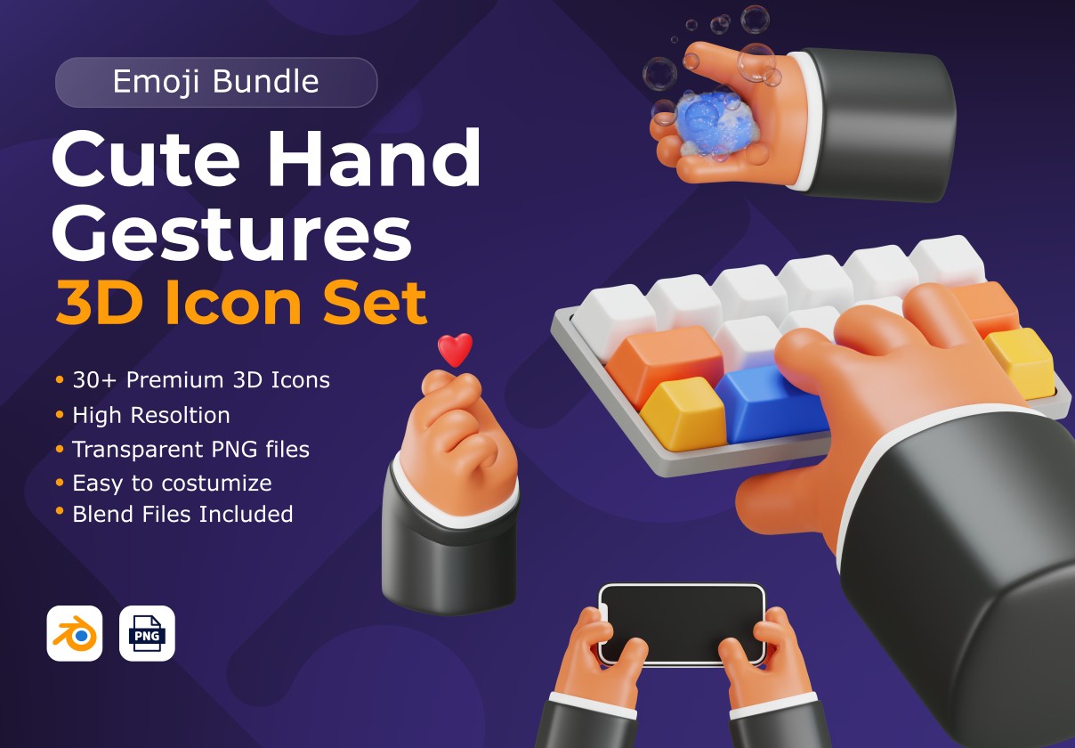 Cute Hand Gestures 3D Icon Set - Uncategorized design asset by ui8