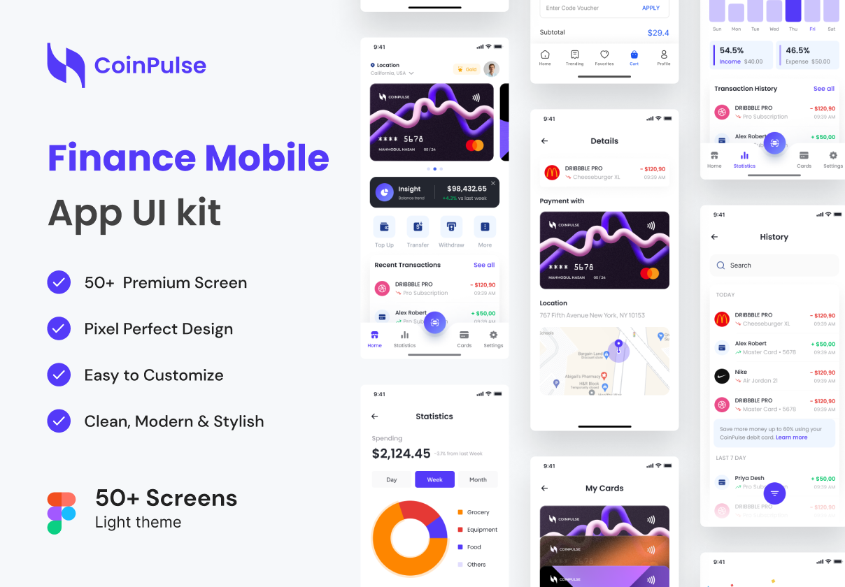 Finance  Fintech Mobile App UI kit - Mobile design asset by ui8