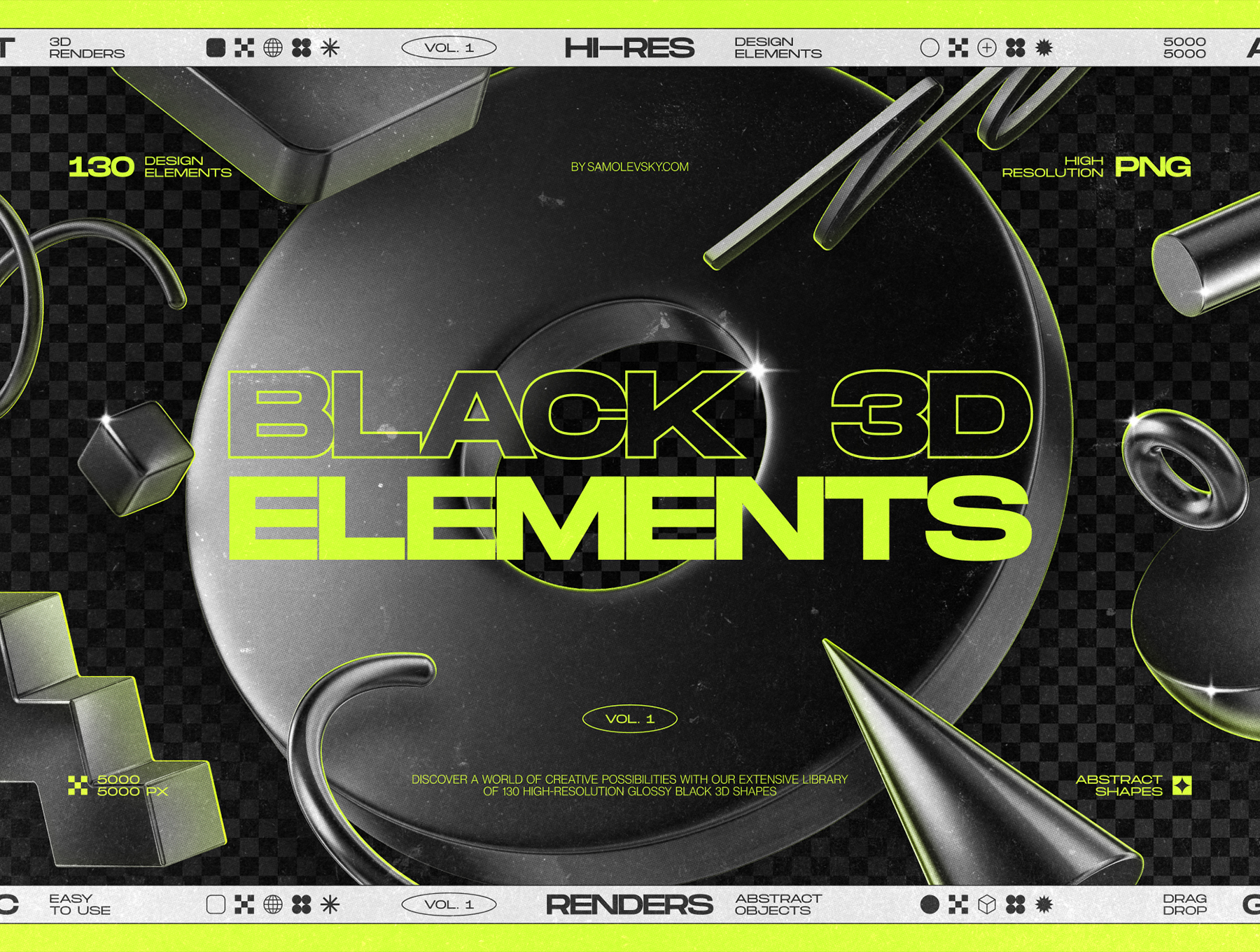 130 Black 3D Elements Collection Vol.1 — Illustrations on UI8