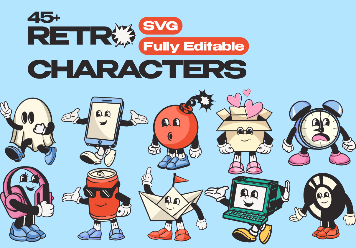 45+ RETRO CHARACTERS - Uncategorized design asset by ui8