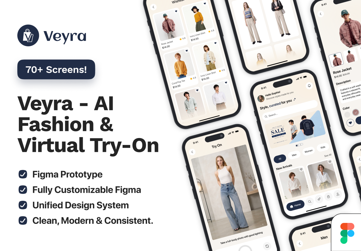 Veyra - AI Fashion & Virtual Try-On App - Mobile design asset by ui8