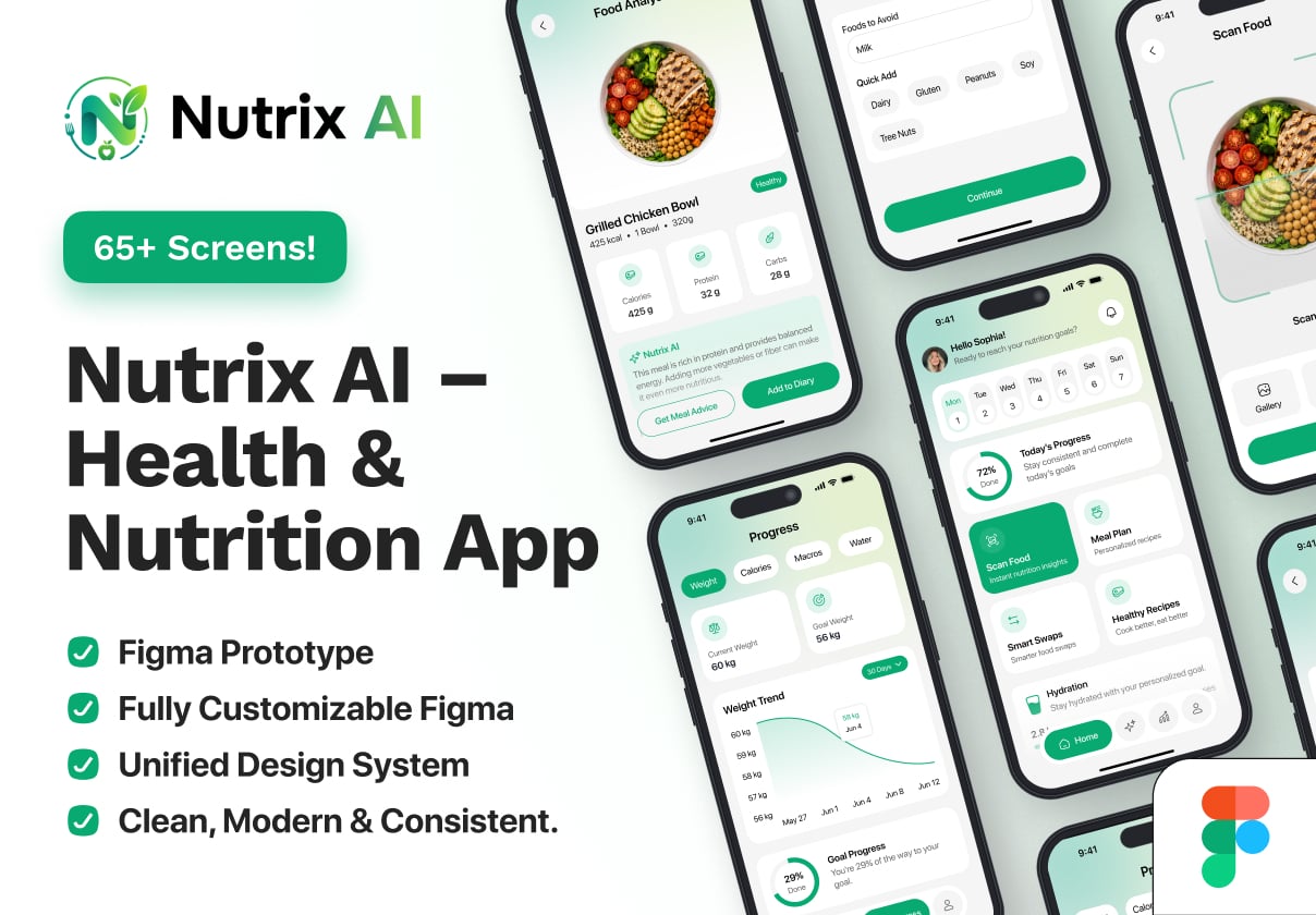 Nutrix AI – Health & Nutrition App - Mobile design asset by ui8