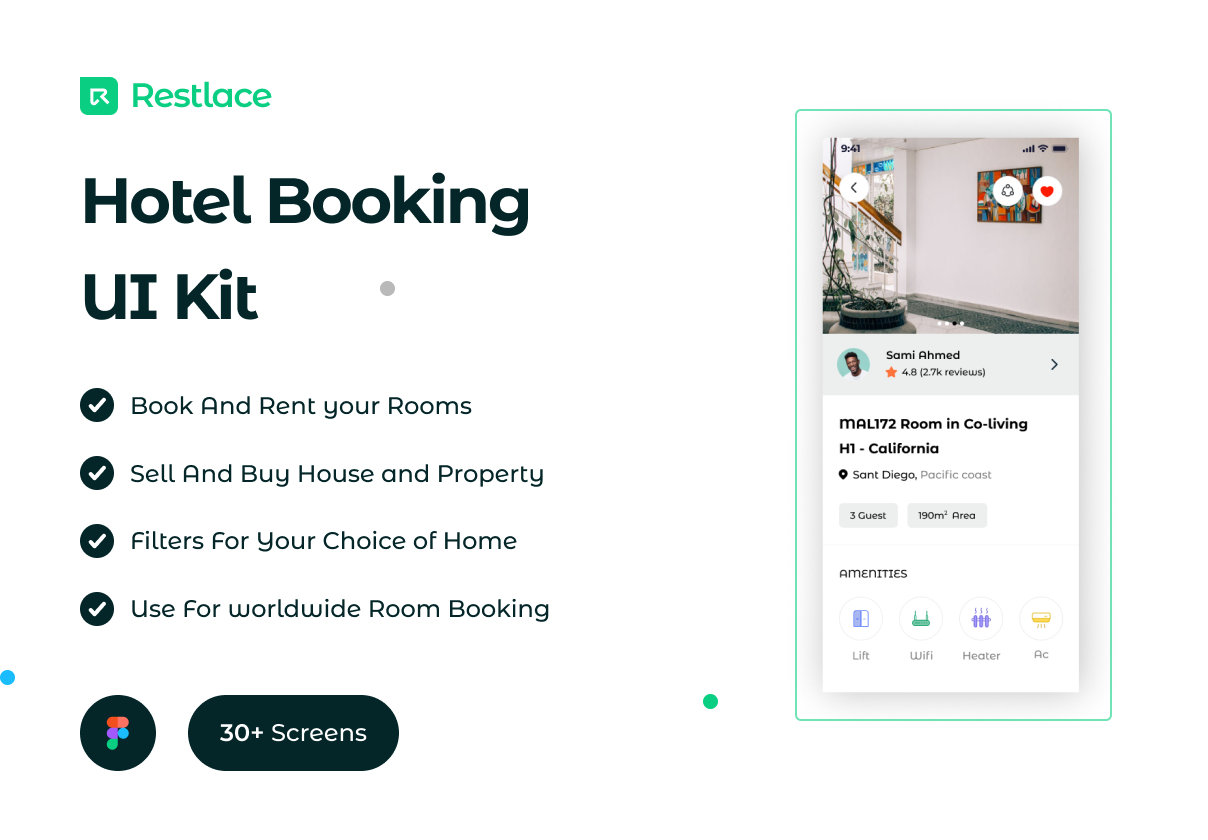 Restlace Hotel Booking App - Mobile design asset by UI8