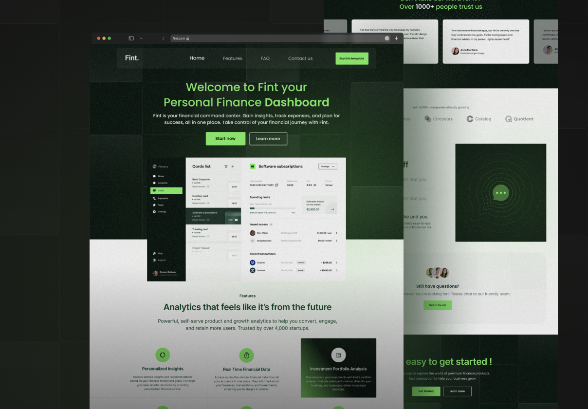 Fint - Modern Finance Landing Page Template - Landing Page design asset by UI8
