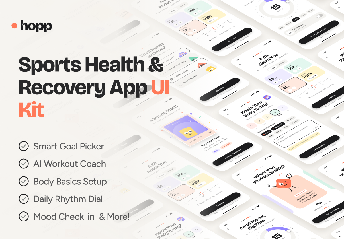 Hopp — Sports Health & Recovery App UI Kit - Mobile design asset by UI8