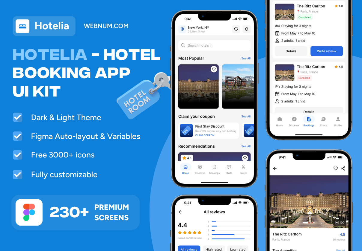 Hotelia - Hotel Booking App UI Kit