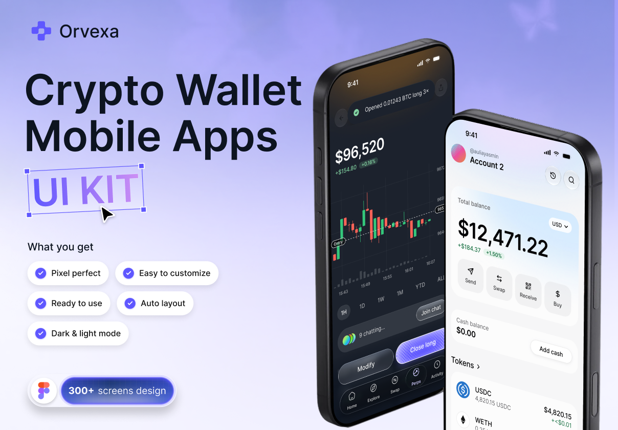 Orvexa - Crypto Wallet Mobile Apps - Mobile design asset by UI8
