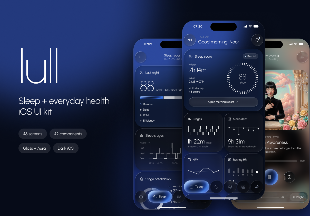 Lull — Sleep & Health iOS UI Kit - Mobile design asset by UI8