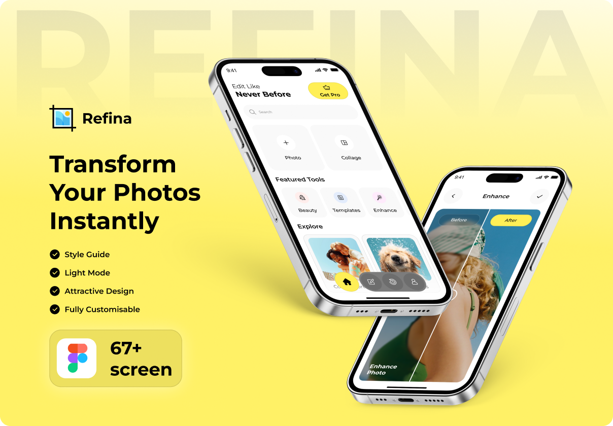 Refina | Photo Editor App UI Kit for Figma