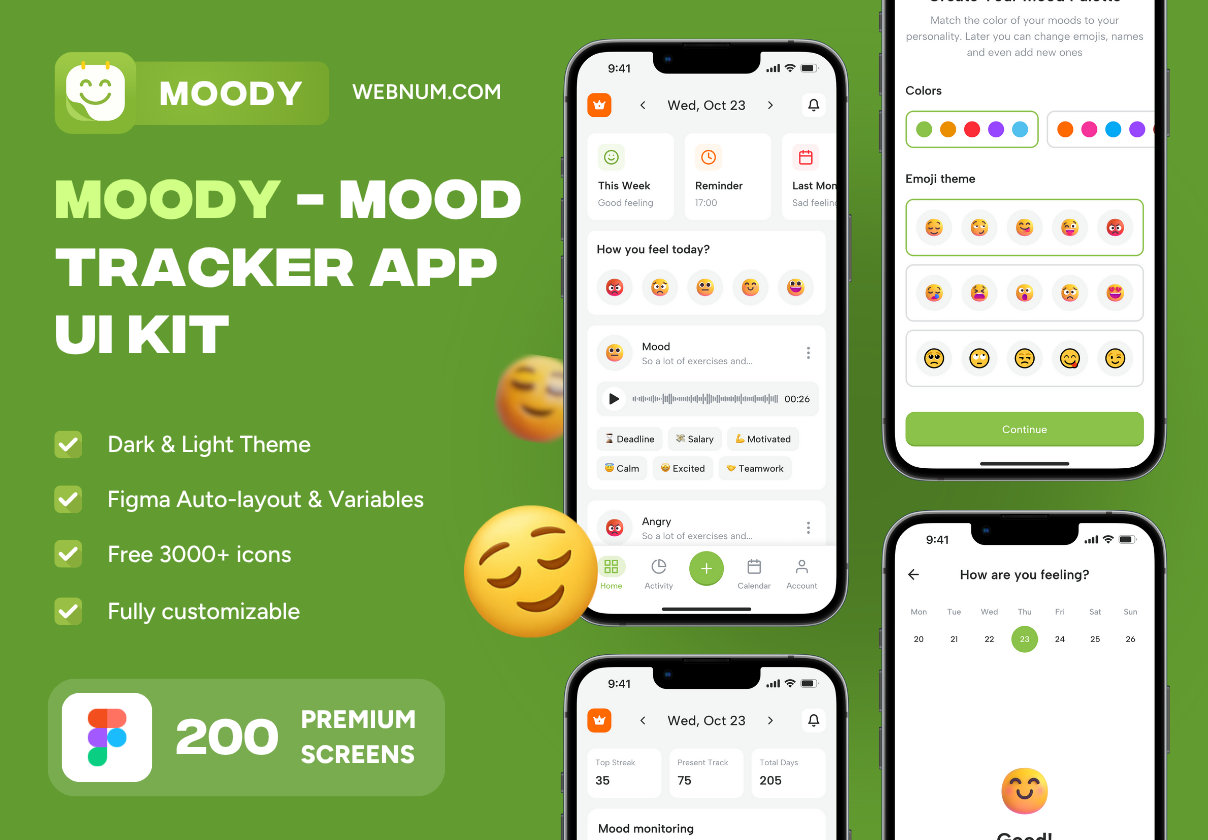 Moody - Mood Tracker App UI KIt