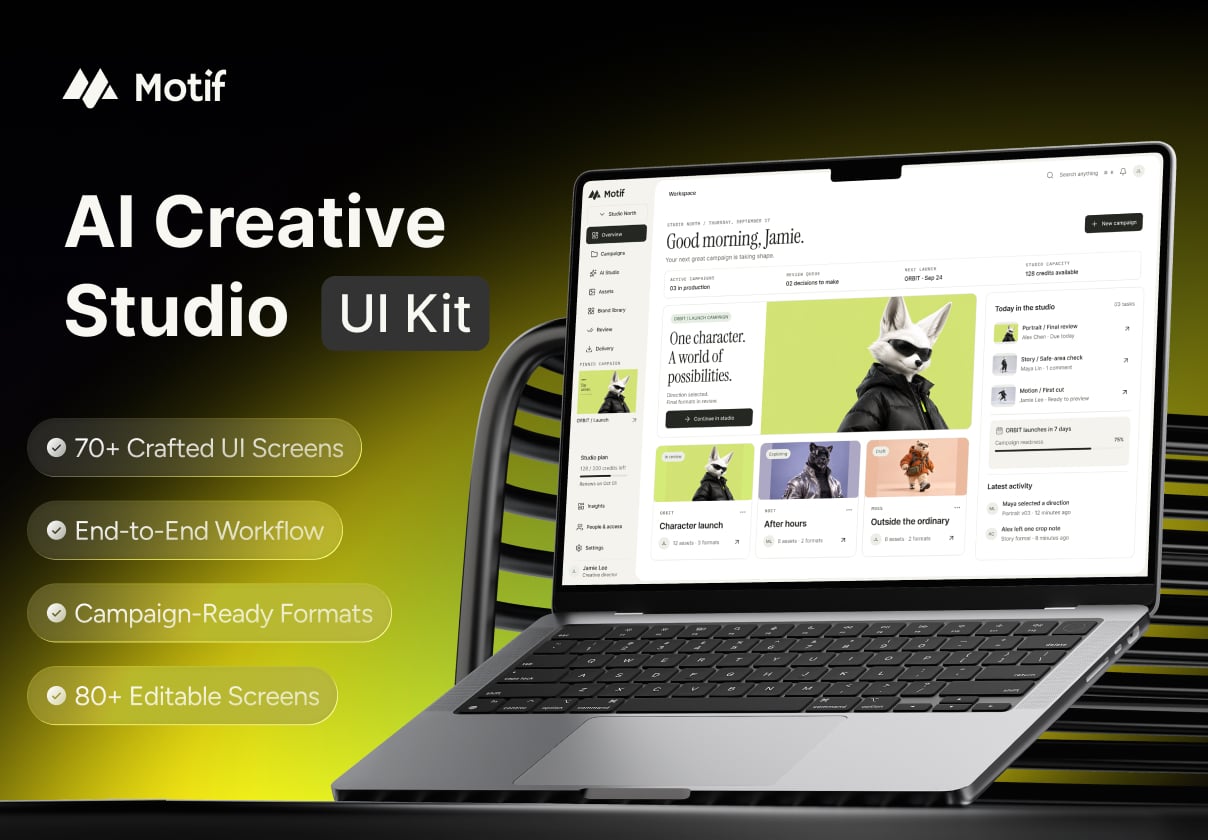 Motif - AI Creative Studio UI Kit - Portfolio, Agency design asset by ui8
