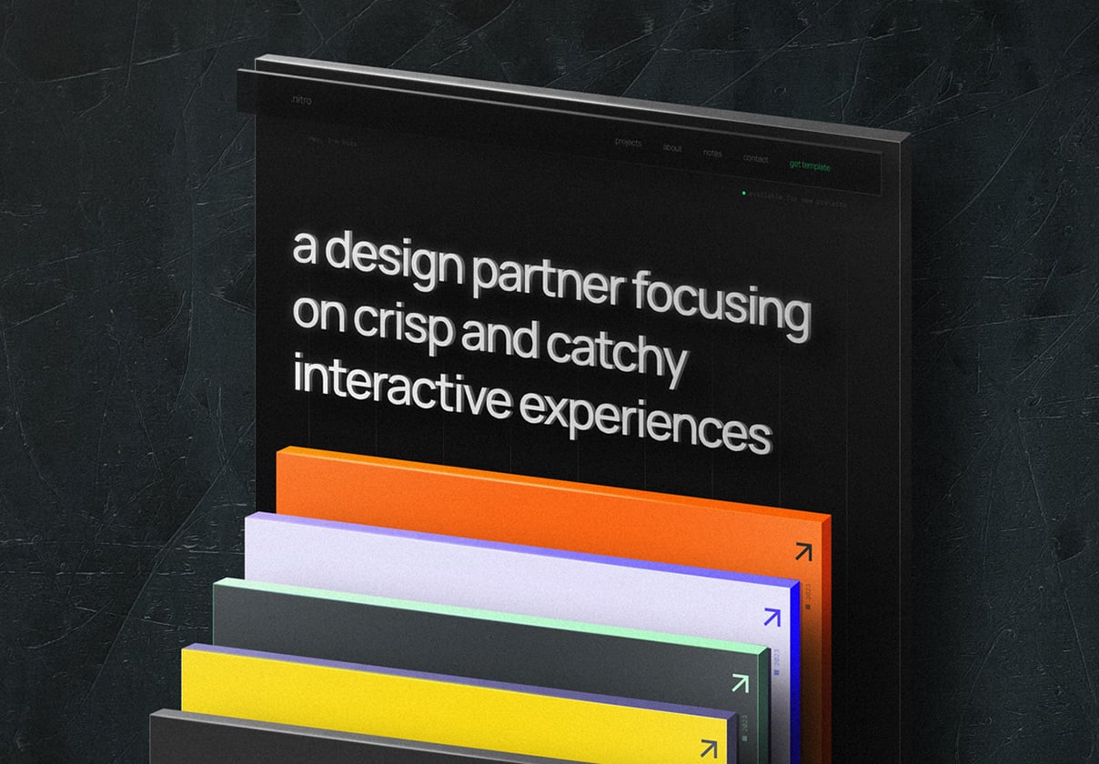 Nitro — Framer Portfolio Template: A dark, typography-led Framer portfolio for design studios and freelance design partners.