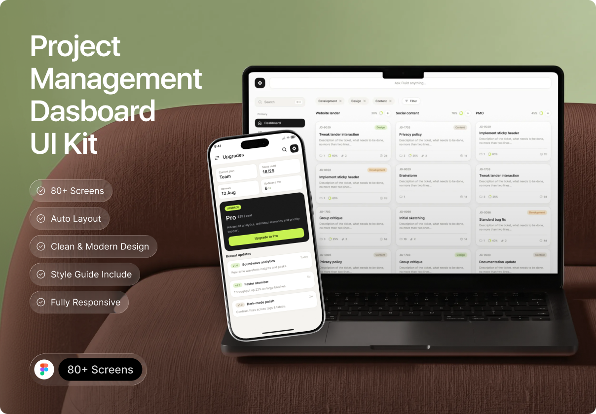 Obrack – Project & Task Management kanban Dashboard UI Kit - Dashboard design asset by ui8