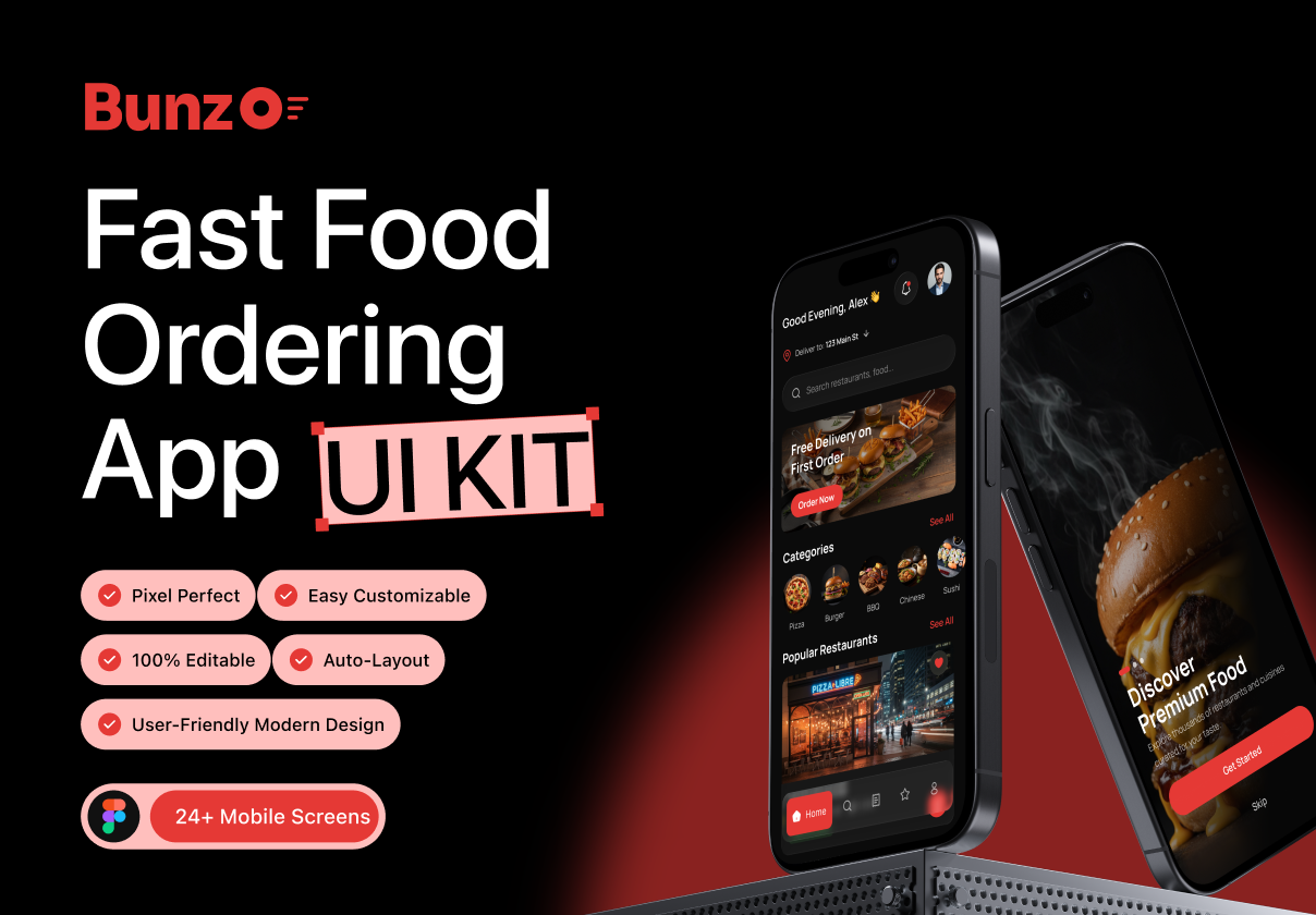 Bunzo — Fast Food Ordering App UI Kit - Mobile design asset by ui8