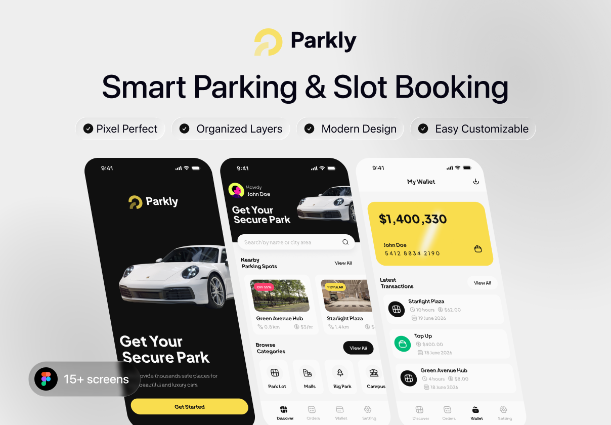 Parkly - Smart Parking & Slot Booking - Uncategorized design asset by ui8
