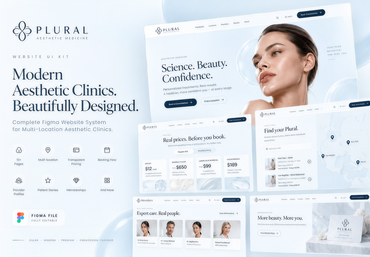Med Spa Website Template — Plural Figma Kit for Aesthetic Clinics - Uncategorized design asset by ui8