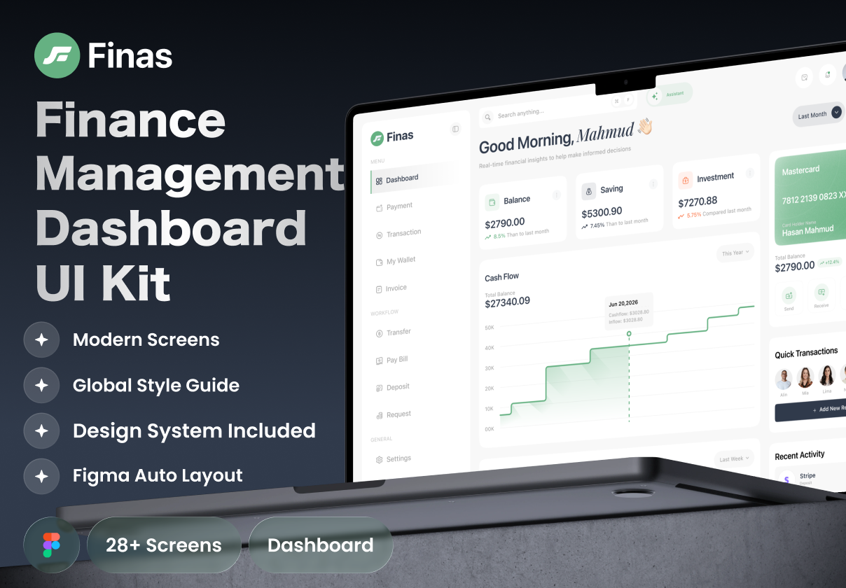 Finas - Finance Management Dashboard UI Kit - Dashboard design asset by ui8