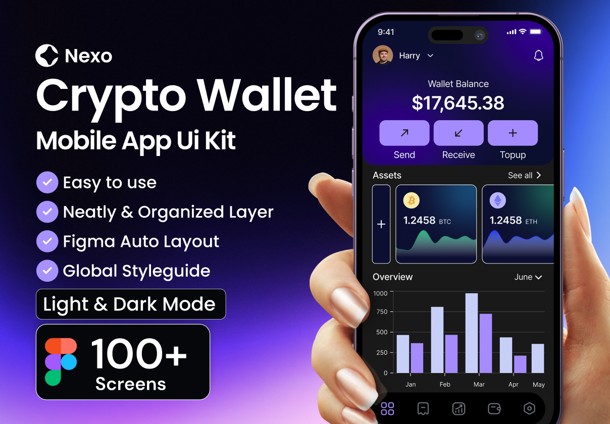 Nexo Crypto Wallet Mobile App Ui kit
