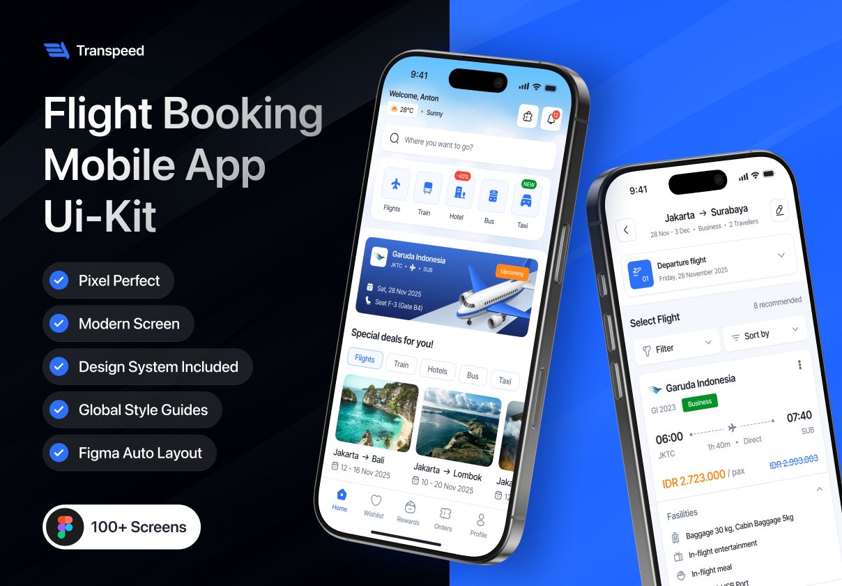Transpeed - Flight Booking Mobile App UI Kit