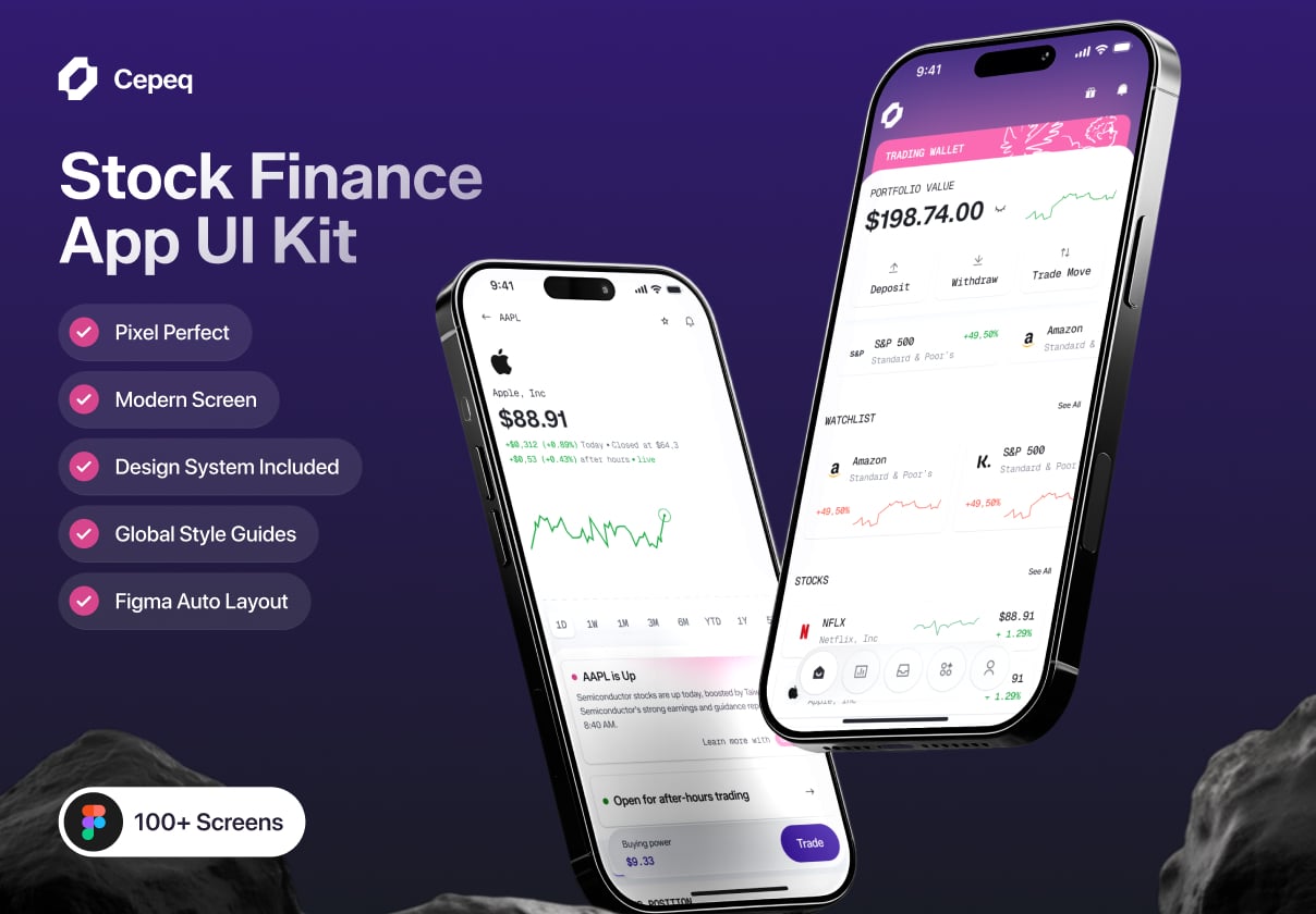 Cepeq — Stock Finance App UI Kit - Mobile design asset by ui8