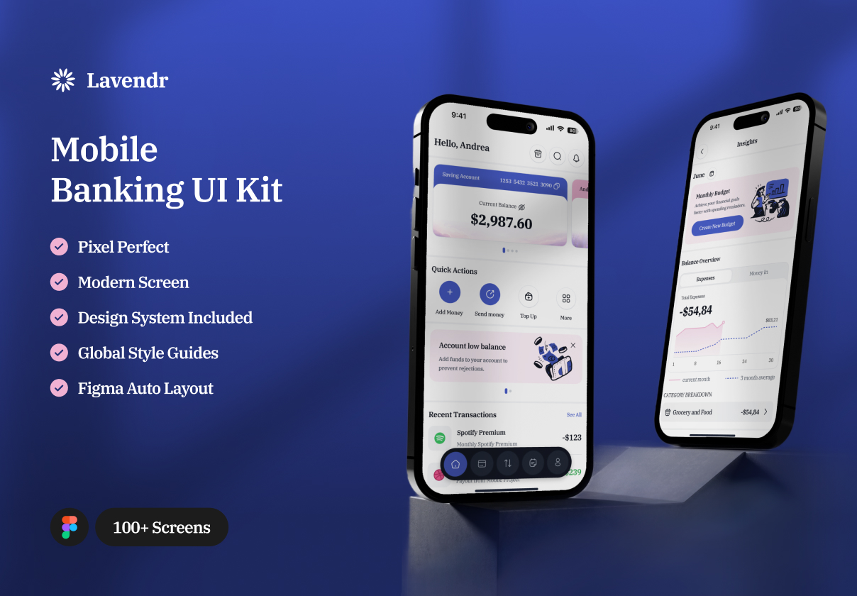 Lavendr - Mobile Banking UI Kit. - Mobile design asset by ui8