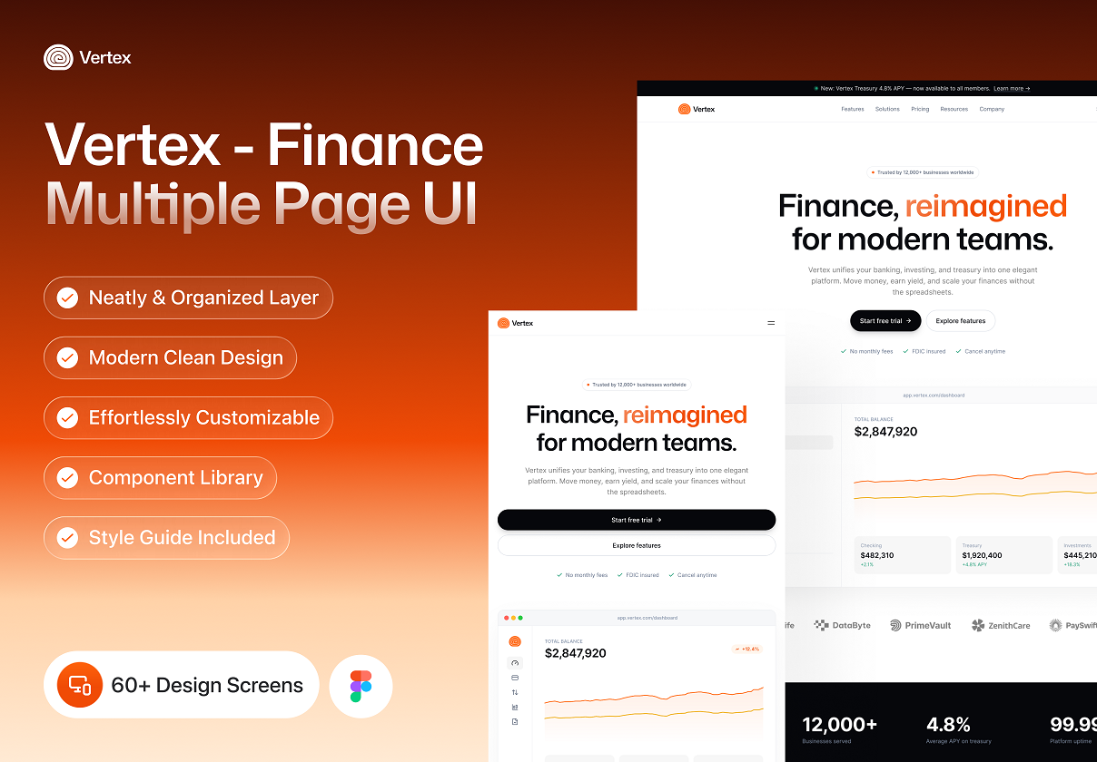 Vertex – Modern Finance & Treasury SaaS Multiple Page UI Kit - SaaS design asset by ui8