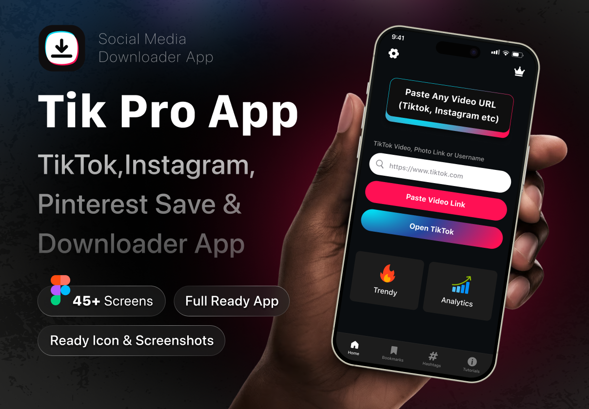 Tik Pro - Social Media Downloader App - Mobile design asset by ui8