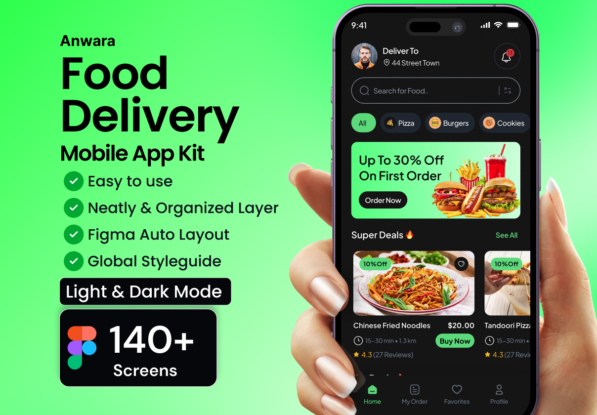 Anwara Food Delivery Mobile App UI Kit