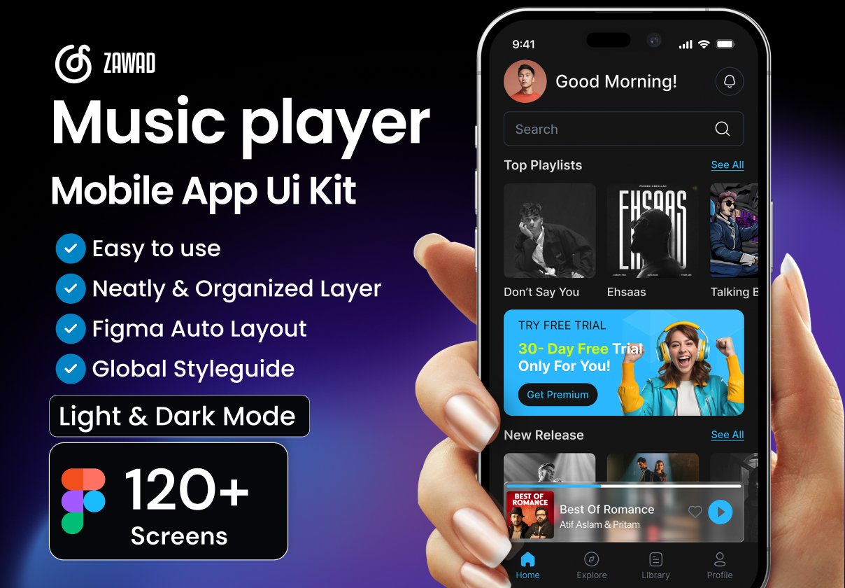 Zawad Music Player Mobile App UI Kit