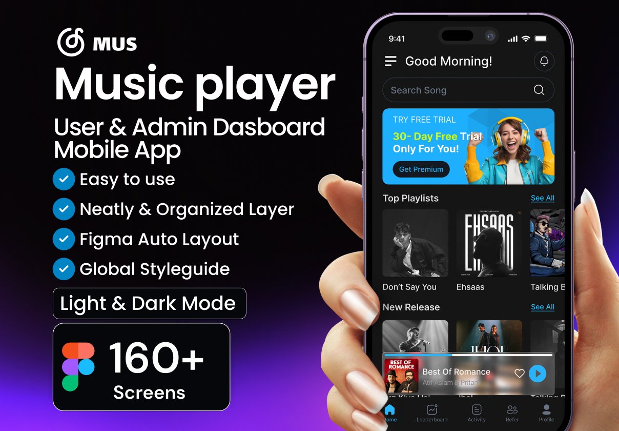 Mus Music  Player Mobile App UI Kit